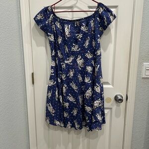 Asymmetrical Blue Dress with White Patterns